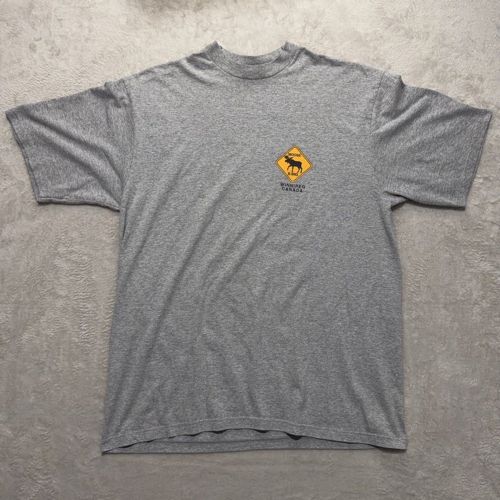 Vintage Moose Crossing Shirt Large Gray Canada Winnipeg Graphic Animal Tee 90s - Picture 2 of 13